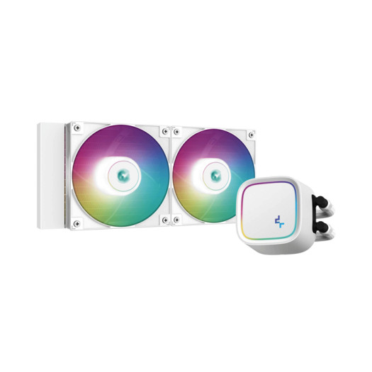 Deepcool LE520 WH ARGB AIO Liquid CPU Cooler, 240mm Radiator, 2x High-Performance aRGB Fans, 500~2250 RPM Fan Speed, 85.85 CFM Fan Airflow, Hydro Bearing Type, White | R-LE520-WHAMMN-G-1